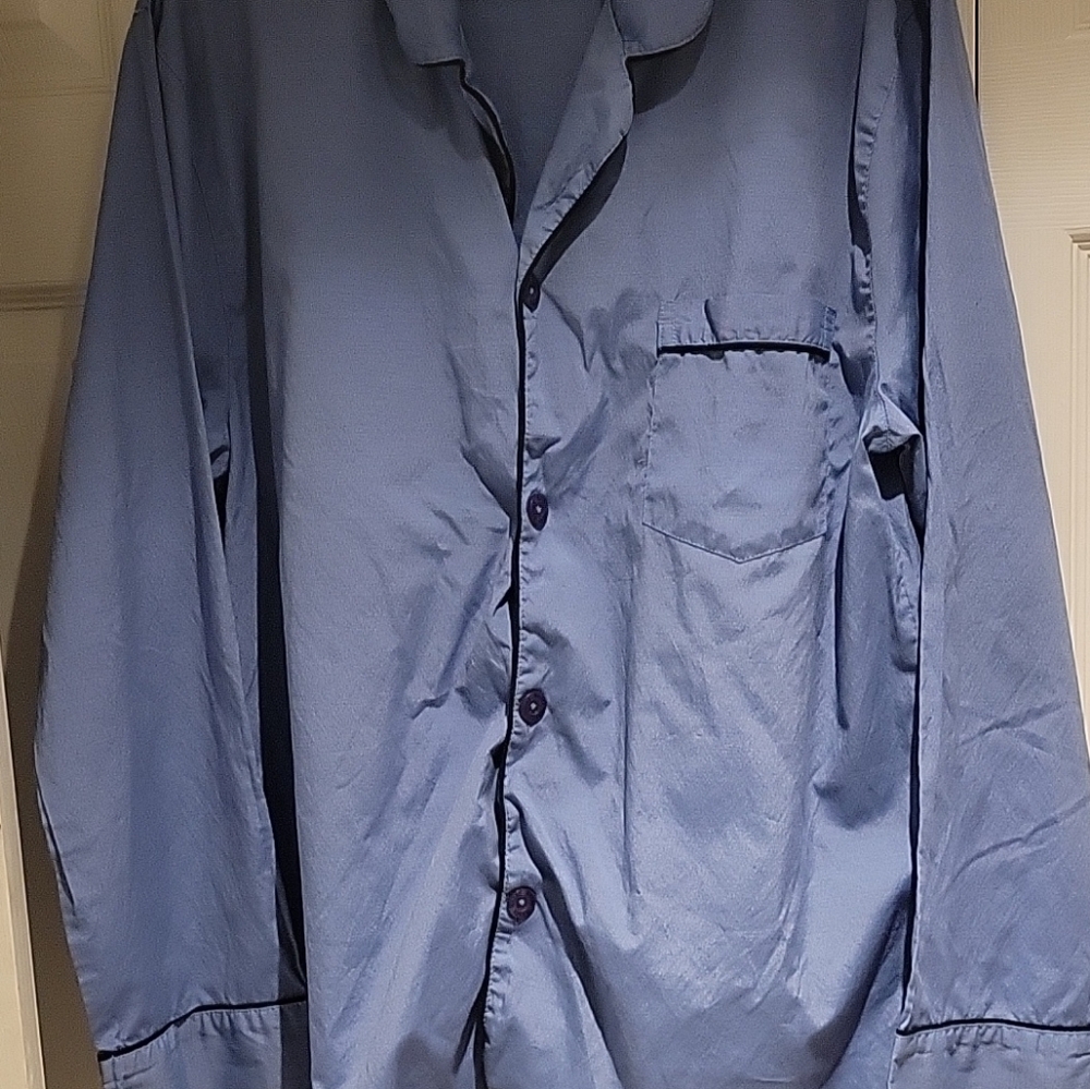 Hanes Men's Blue Button-Up Long Sleeve Shirt w/ Pants set Size Medium